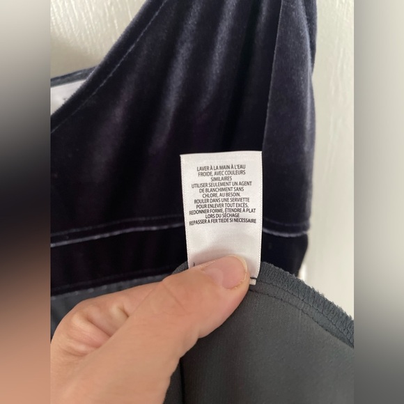 New Velour Viscose Black Maxi Slip Dress w/ Navy Velvet Top & Back Cutout Size L - Picture 8 of 9